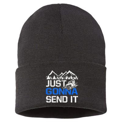 Just Gonna Send It retro Snowmobiling Motor Sled Riders Sustainable Knit Beanie