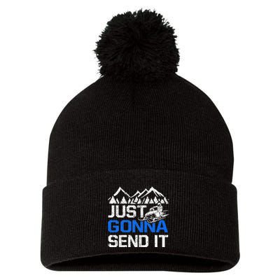Just Gonna Send It retro Snowmobiling Motor Sled Riders Pom Pom 12in Knit Beanie