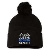 Just Gonna Send It retro Snowmobiling Motor Sled Riders Pom Pom 12in Knit Beanie