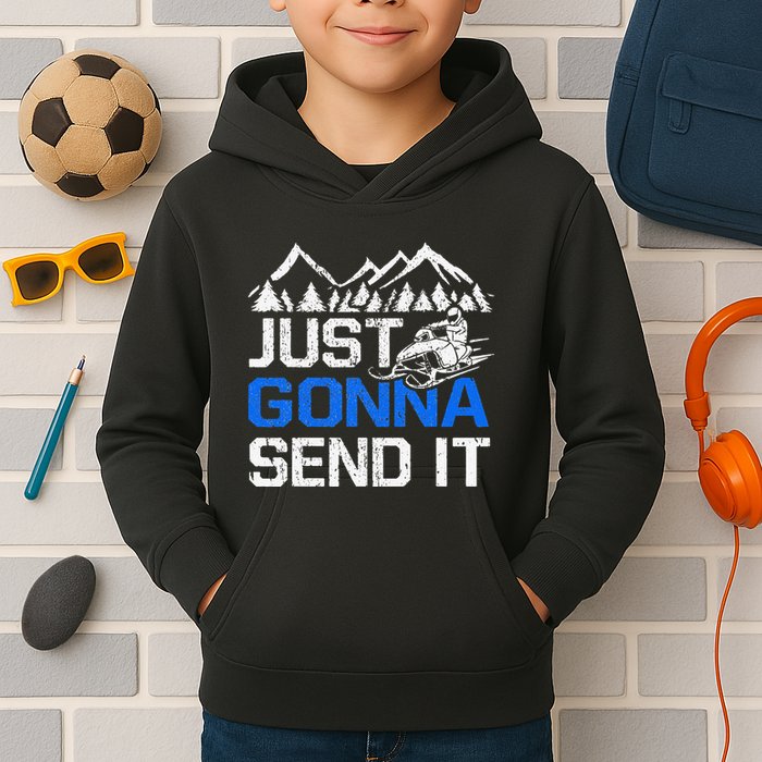 Just Gonna Send It retro Snowmobiling Motor Sled Riders Kids Hoodie