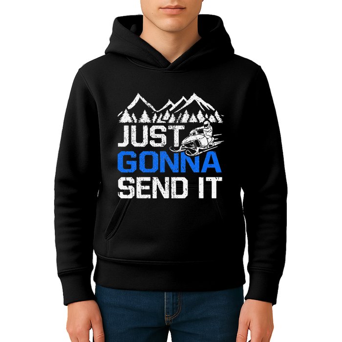 Just Gonna Send It retro Snowmobiling Motor Sled Riders Kids Hoodie