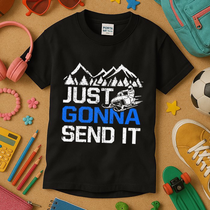 Just Gonna Send It retro Snowmobiling Motor Sled Riders Kids T-Shirt