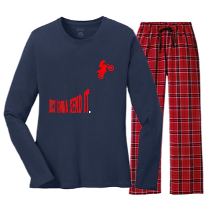 Just Gonna Send It Funny Motocross Women's Long Sleeve Flannel Pajama Set 