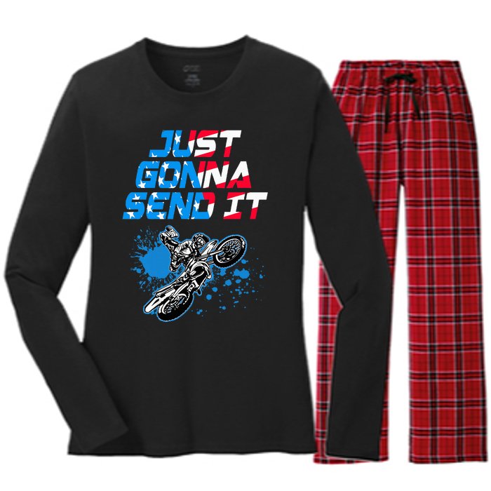 Just Gonna Send It Motocross Dirt Bike Women's Long Sleeve Flannel Pajama Set 