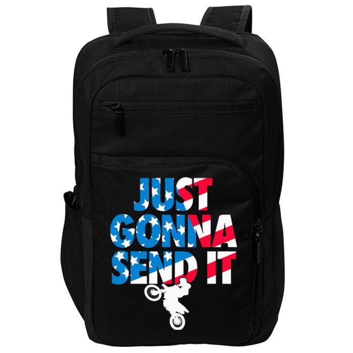 Just Gonna Send It American Flag Dirt Bike Motocross Impact Tech Backpack