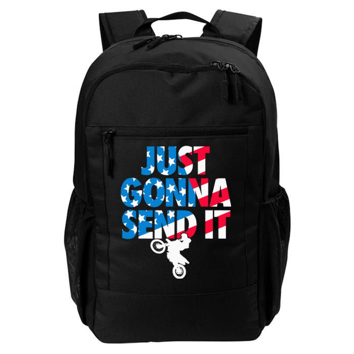 Just Gonna Send It American Flag Dirt Bike Motocross Daily Commute Backpack