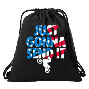 Just Gonna Send It American Flag Dirt Bike Motocross Drawstring Bag