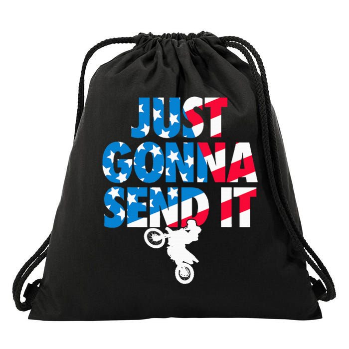 Just Gonna Send It American Flag Dirt Bike Motocross Drawstring Bag