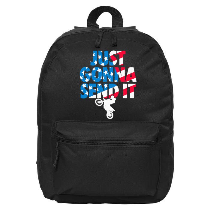 Just Gonna Send It American Flag Dirt Bike Motocross 16 in Basic Backpack