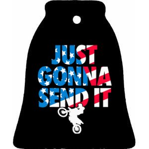 Just Gonna Send It American Flag Dirt Bike Motocross Ceramic Bell Ornament