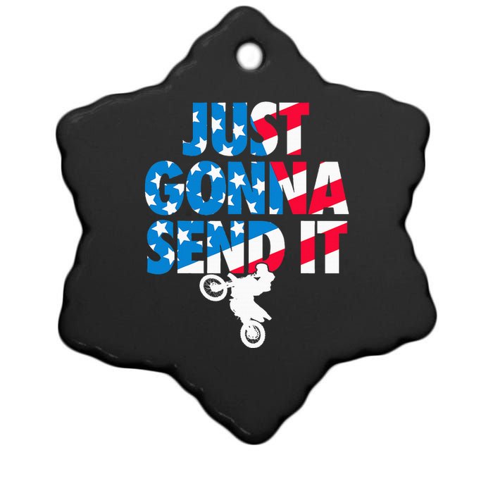 Just Gonna Send It American Flag Dirt Bike Motocross Ceramic Star Ornament