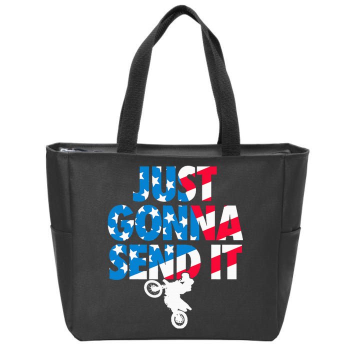 Just Gonna Send It American Flag Dirt Bike Motocross Zip Tote Bag