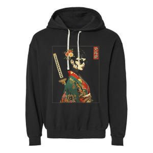 Japanese Gothic Samurai Art Woman With Katana Sword Garment-Dyed Fleece Hoodie