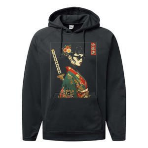 Japanese Gothic Samurai Art Woman With Katana Sword Performance Fleece Hoodie