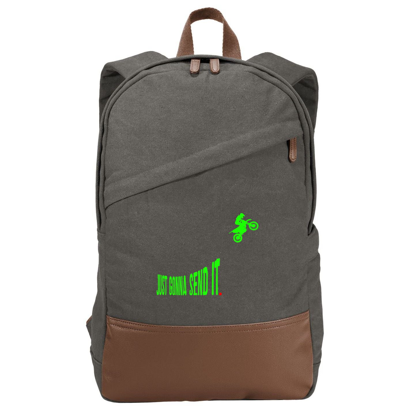 Just Gonna Send It Funny Motocross Dirt Bike Meme Biker Gift Cotton Canvas Backpack
