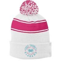 JCombs Gulf Shores AL With Blue Crab Stripe Pom Pom Beanie