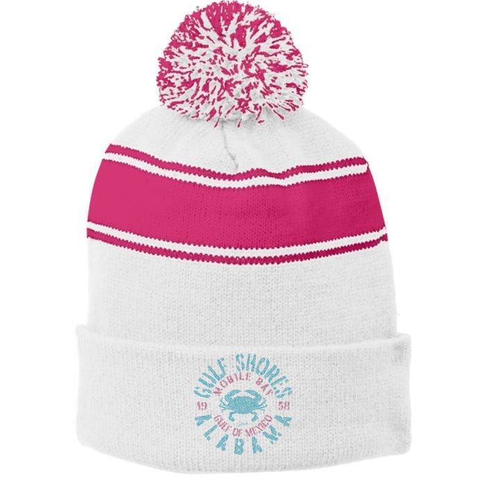 JCombs Gulf Shores AL With Blue Crab Stripe Pom Pom Beanie