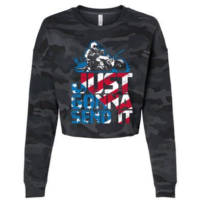 Just Gonna Send It Gift Patriotic American Flag Quad Atv Gift Cropped Pullover Crew