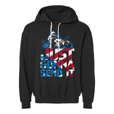 Just Gonna Send It Gift Patriotic American Flag Quad Atv Gift Garment-Dyed Fleece Hoodie