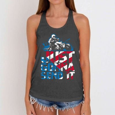 Just Gonna Send It Gift Patriotic American Flag Quad Atv Gift Women's Knotted Racerback Tank