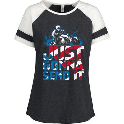 Just Gonna Send It Gift Patriotic American Flag Quad Atv Gift Enza Ladies Jersey Colorblock Tee