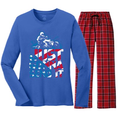 Just Gonna Send It Gift Patriotic American Flag Quad Atv Gift Women's Long Sleeve Flannel Pajama Set 