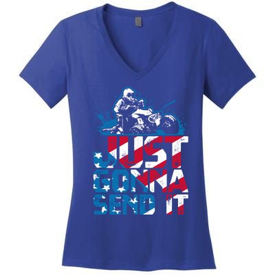 Just Gonna Send It Gift Patriotic American Flag Quad Atv Gift Women's V-Neck T-Shirt