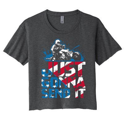 Just Gonna Send It Gift Patriotic American Flag Quad Atv Gift Women's Crop Top Tee