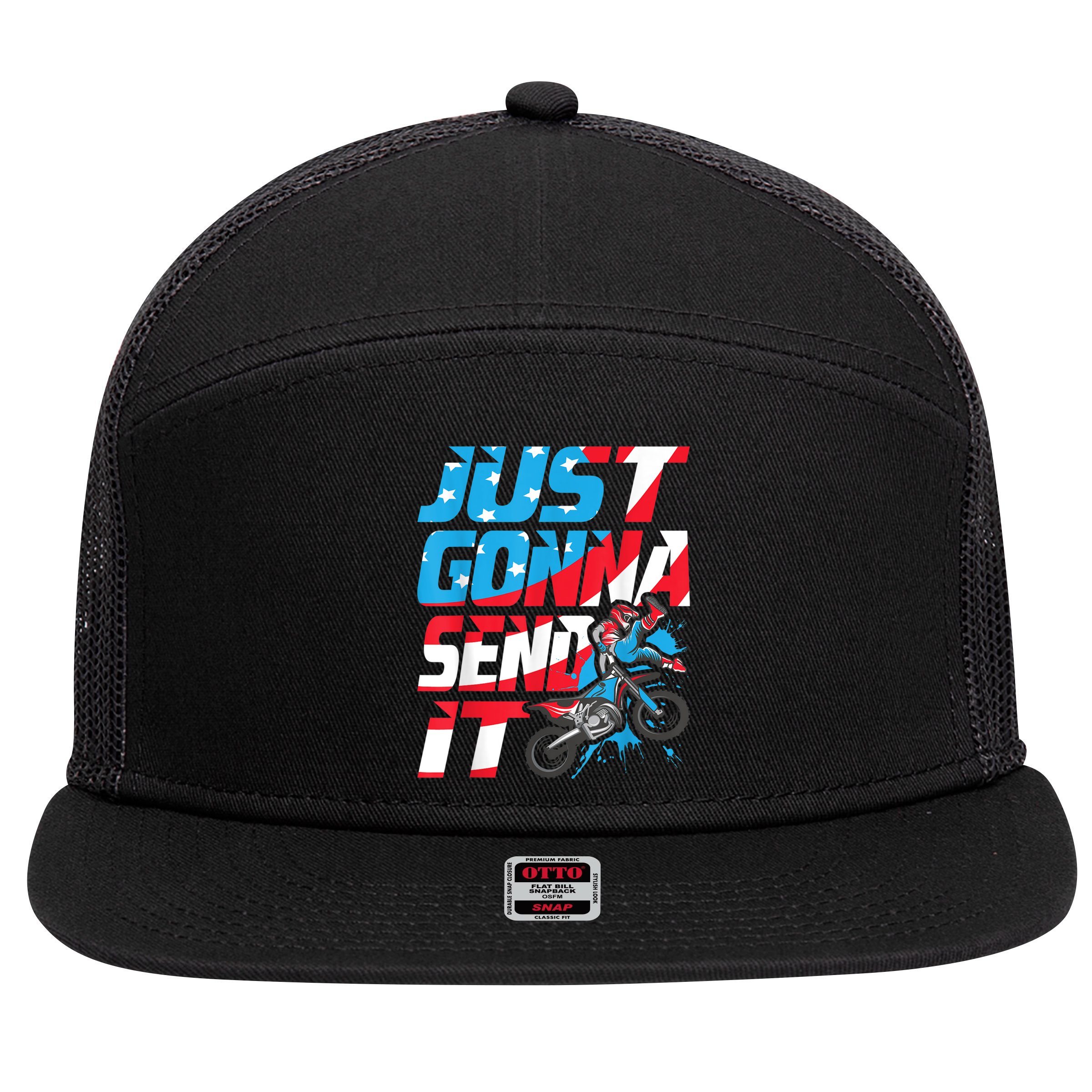 Just Gonna Send It Dirt Bike MX Biker Rider Motocross 7 Panel Mesh Trucker Snapback Hat