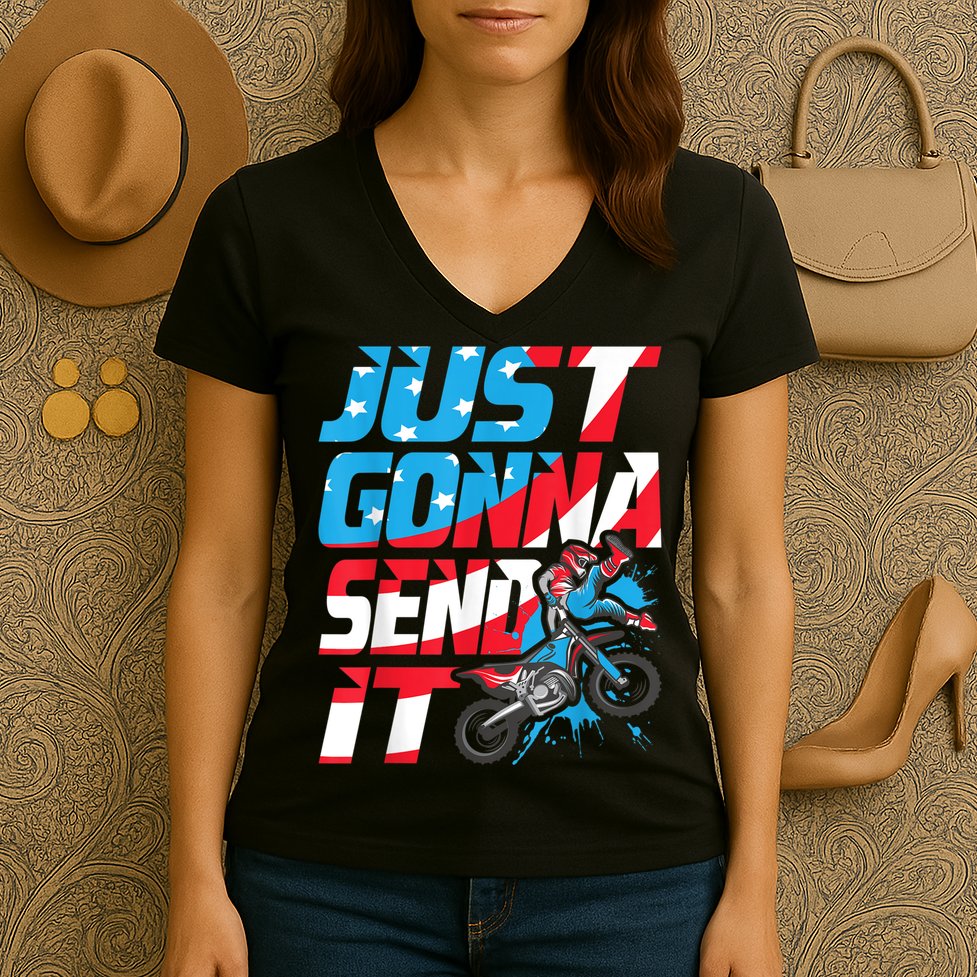 Just Gonna Send It Dirt Bike MX Biker Rider Motocross Women's V-Neck T-Shirt