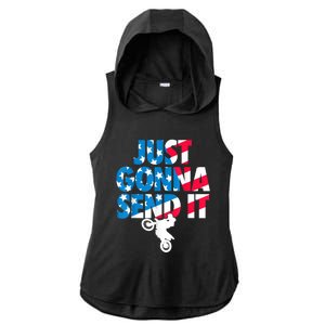 Just Gonna Send It American Flag Dirt Bike Motocross Ladies PosiCharge Tri-Blend Wicking Draft Hoodie Tank