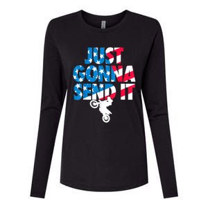 Just Gonna Send It American Flag Dirt Bike Motocross Womens Cotton Relaxed Long Sleeve T-Shirt