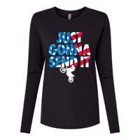 Just Gonna Send It American Flag Dirt Bike Motocross Womens Cotton Relaxed Long Sleeve T-Shirt