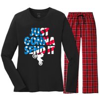 Just Gonna Send It American Flag Dirt Bike Motocross Women's Long Sleeve Flannel Pajama Set 