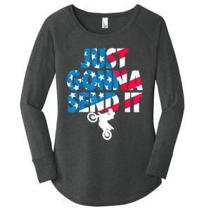 Just Gonna Send It American Flag Dirt Bike Motocross Women's Perfect Tri Tunic Long Sleeve Shirt