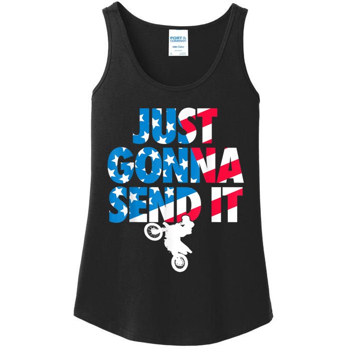 Just Gonna Send It American Flag Dirt Bike Motocross Ladies Essential Tank