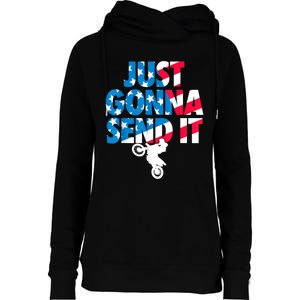 Just Gonna Send It American Flag Dirt Bike Motocross Womens Funnel Neck Pullover Hood