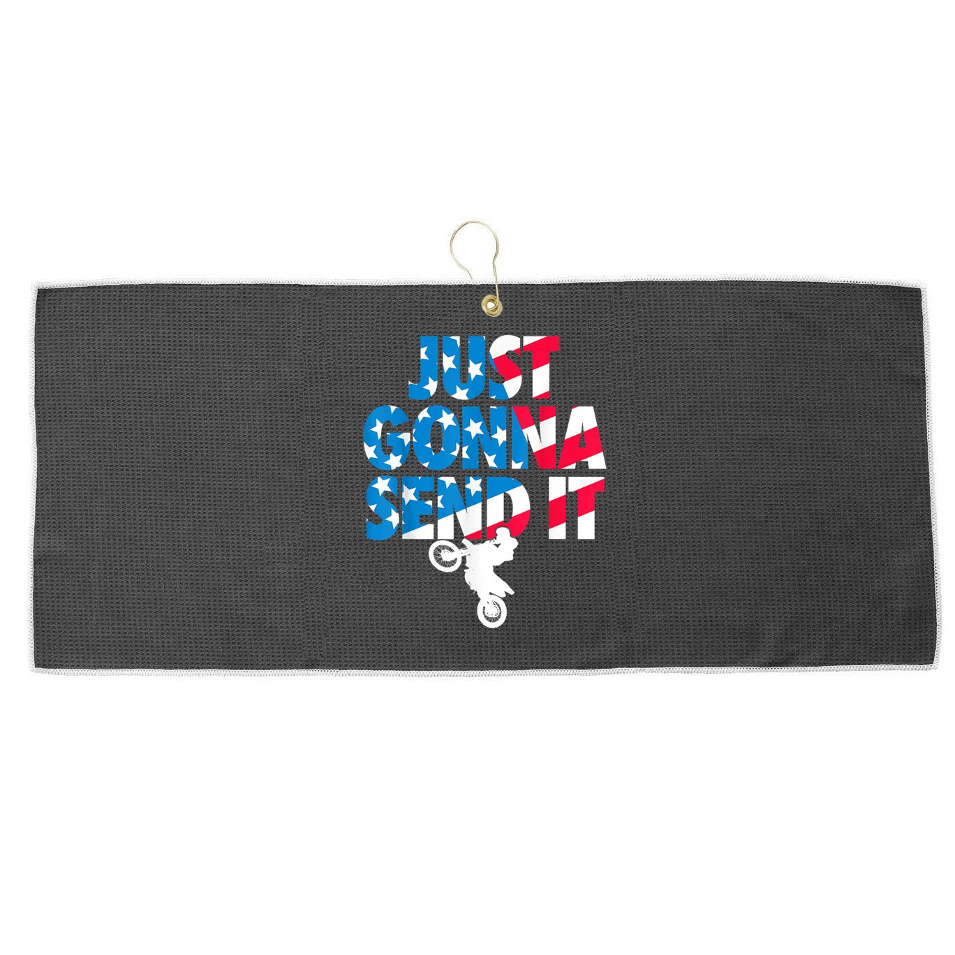 Just Gonna Send It American Flag Dirt Bike Motocross Large Microfiber Waffle Golf Towel