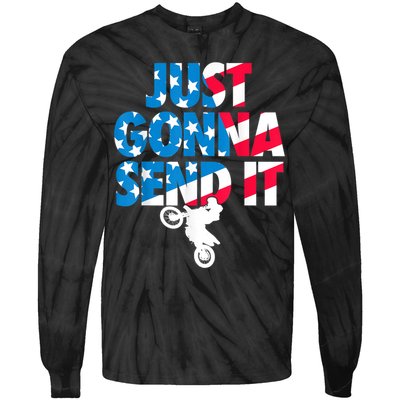 Just Gonna Send It American Flag Dirt Bike Motocross Tie-Dye Long Sleeve Shirt