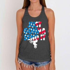 Just Gonna Send It American Flag Dirt Bike Motocross Women's Knotted Racerback Tank