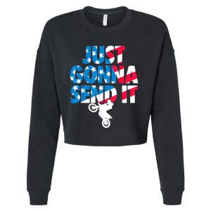 Just Gonna Send It American Flag Dirt Bike Motocross Cropped Pullover Crew