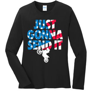 Just Gonna Send It American Flag Dirt Bike Motocross Ladies Long Sleeve Shirt