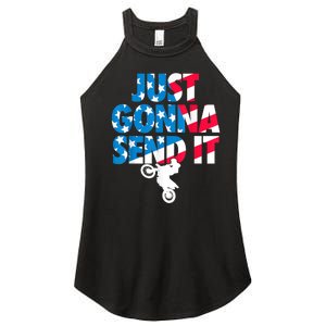 Just Gonna Send It American Flag Dirt Bike Motocross Women's Perfect Tri Rocker Tank