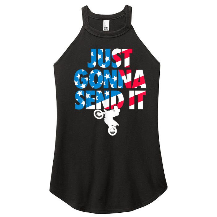 Just Gonna Send It American Flag Dirt Bike Motocross Women's Perfect Tri Rocker Tank