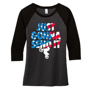 Just Gonna Send It American Flag Dirt Bike Motocross Women's Tri-Blend 3/4-Sleeve Raglan Shirt