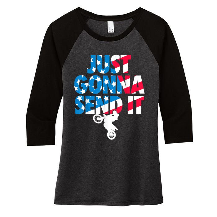 Just Gonna Send It American Flag Dirt Bike Motocross Women's Tri-Blend 3/4-Sleeve Raglan Shirt