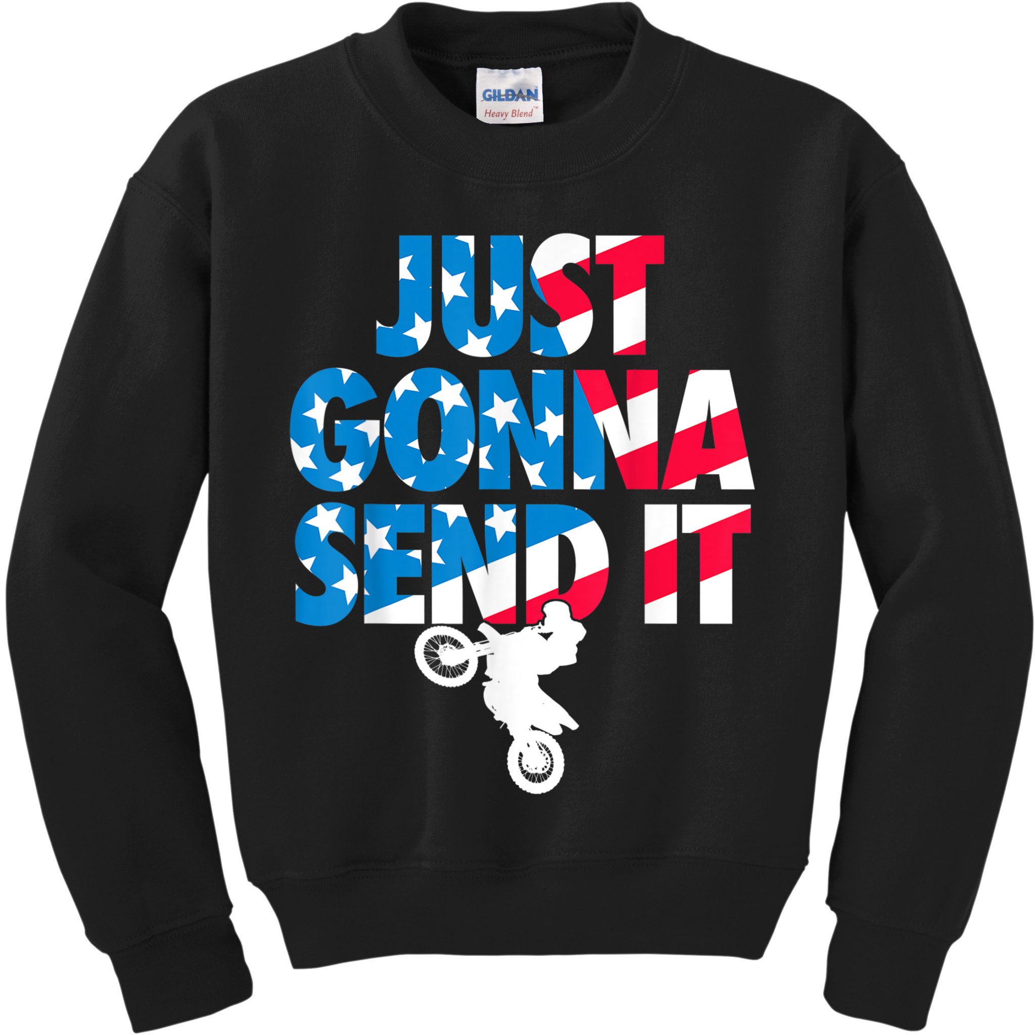 Just Gonna Send It American Flag Dirt Bike Motocross Kids Sweatshirt