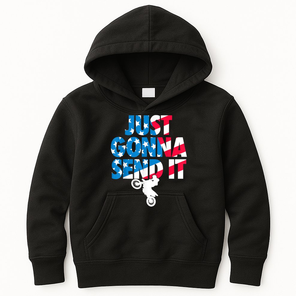 Just Gonna Send It American Flag Dirt Bike Motocross Kids Hoodie