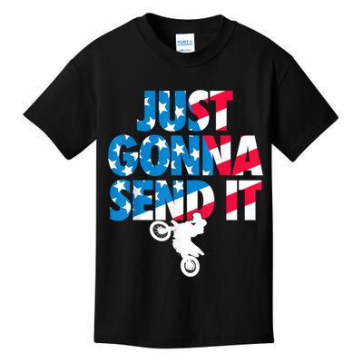 Just Gonna Send It American Flag Dirt Bike Motocross Kids T-Shirt