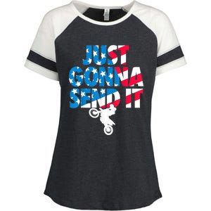 Just Gonna Send It American Flag Dirt Bike Motocross Enza Ladies Jersey Colorblock Tee